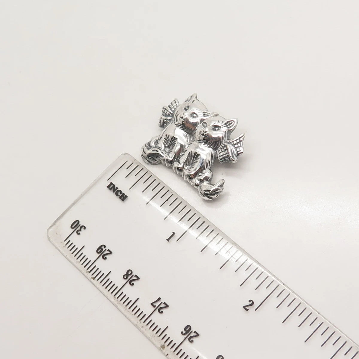 925 Sterling Silver Vintage Couple of Cats Pin Brooch
