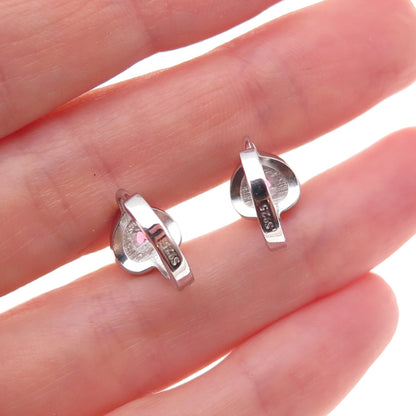 925 Sterling Silver Pink & White C Z Hoop Earrings