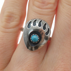925 Sterling Silver Vintage Southwest Turquoise Snake Eye Bear Paw Ring Size 5