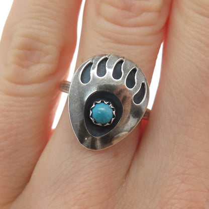 925 Sterling Silver Vintage Southwest Turquoise Snake Eye Bear Paw Ring Size 5