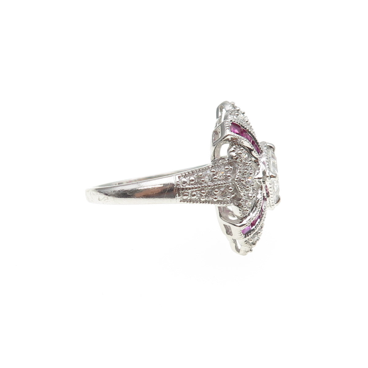 925 Sterling Silver Lab-Created Ruby & C Z Bohemian Ring Size 6.25