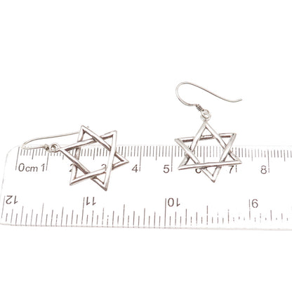 925 Sterling Silver Vintage Star of David Oxidized Dangle Earrings
