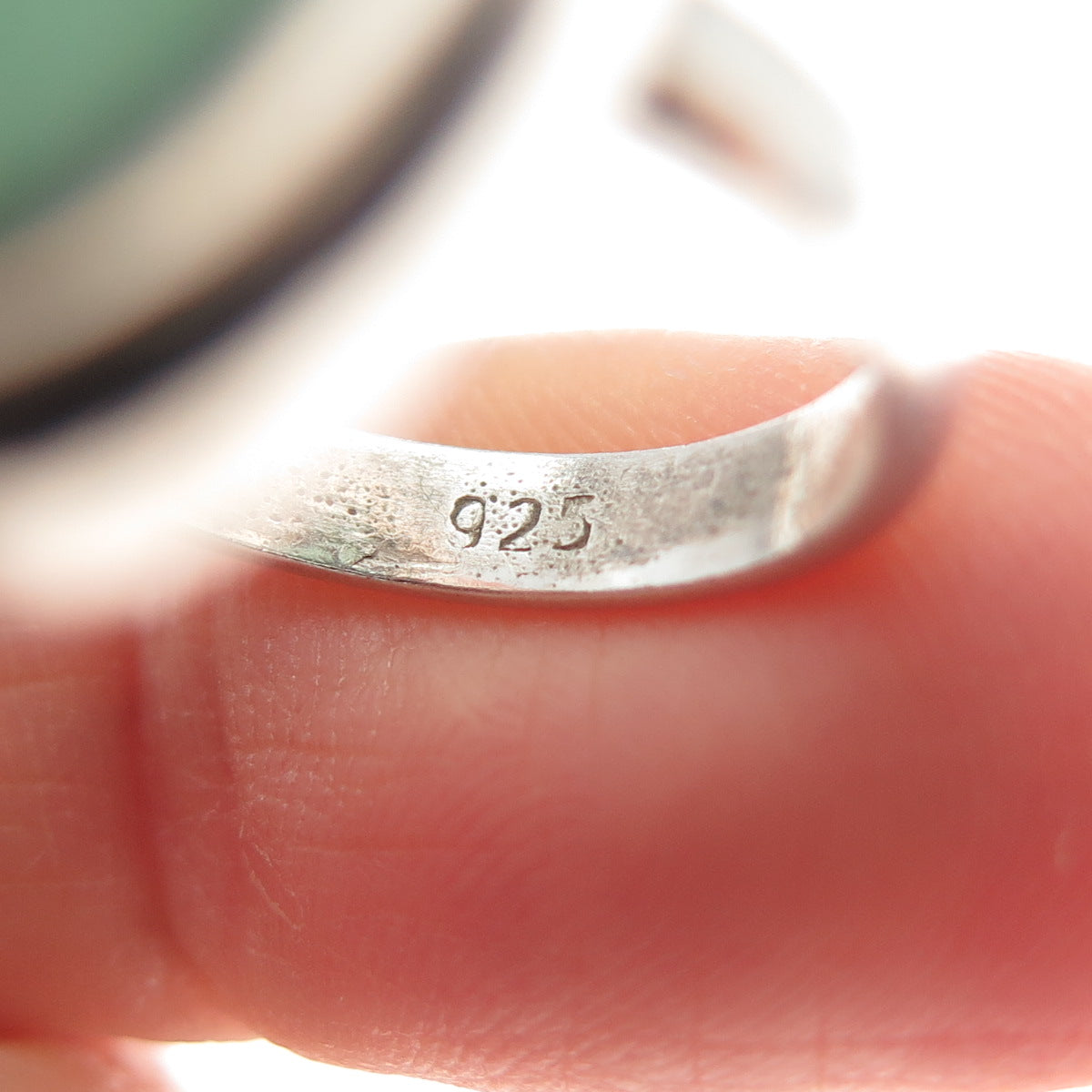 925 Sterling Silver Vintage Real Cabochon Aventurine Modernist Ring Size 8