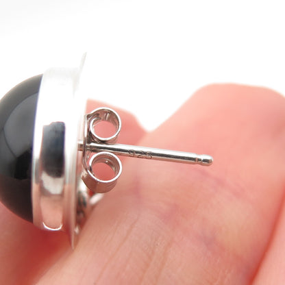 Old Pawn 925 Sterling Silver Vintage Black Onyx Feather Tribal Dangle Earrings