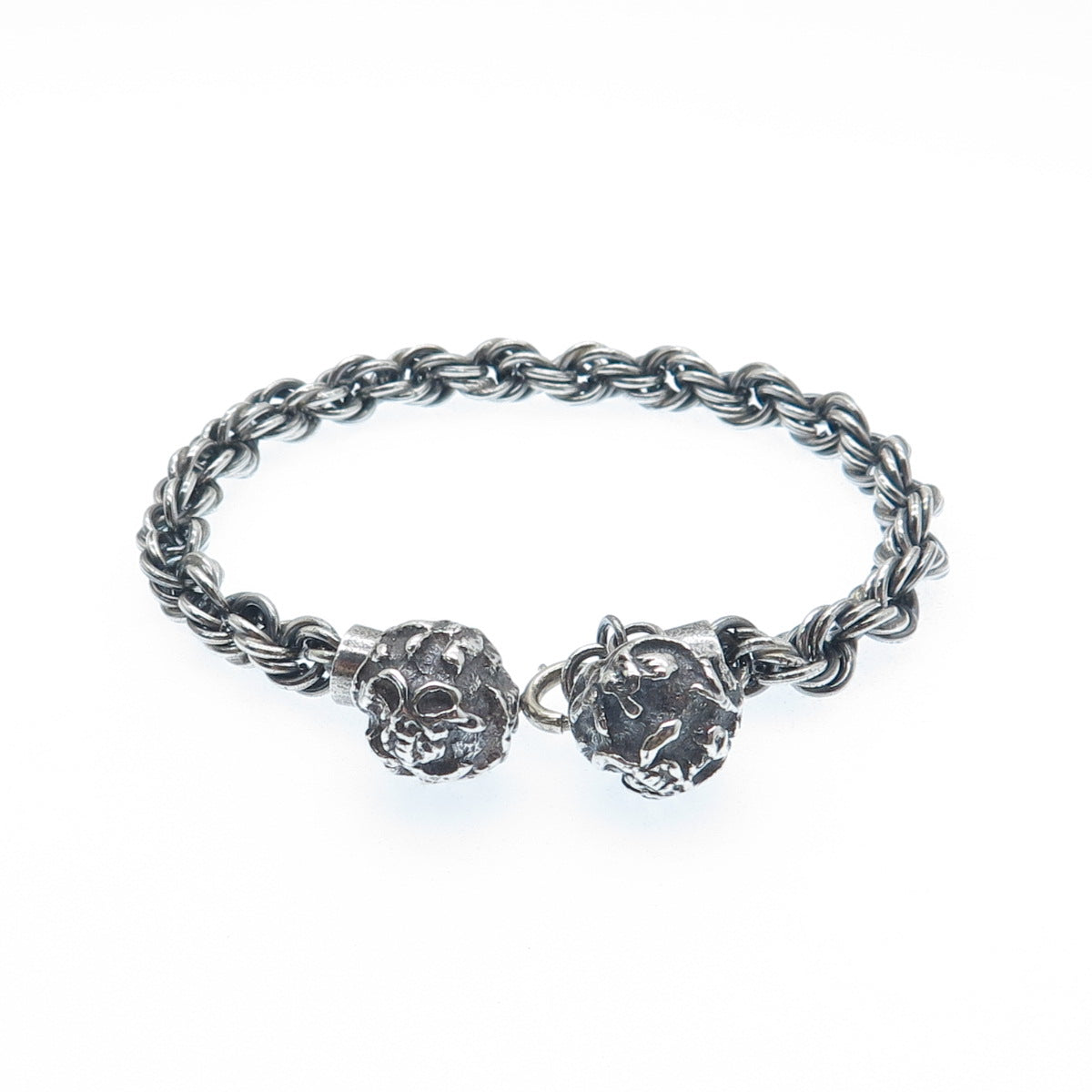 925 Sterling Silver Vintage Modernist Ball Oxidized Twisted Link Bracelet 7.25"