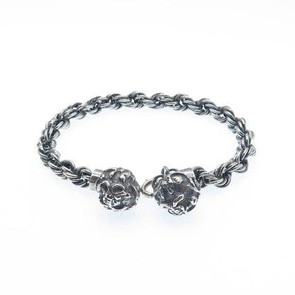 925 Sterling Silver Vintage Modernist Ball Oxidized Twisted Link Bracelet 7.25"