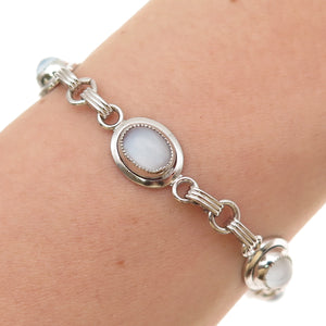 1/20 12K White Gold Filled Vintage Real Cabochon Opalite Bracelet 7.25"