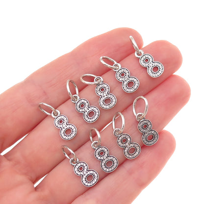 Pandora 925 Sterling Silver C Z Lucky Number 8 SET of 9 Charm Pendants