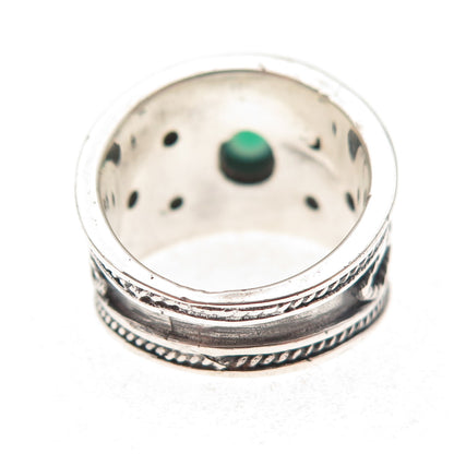 925 Sterling Silver 14K Gold Vintage Real Green Onyx Oxidized Ring Size 6