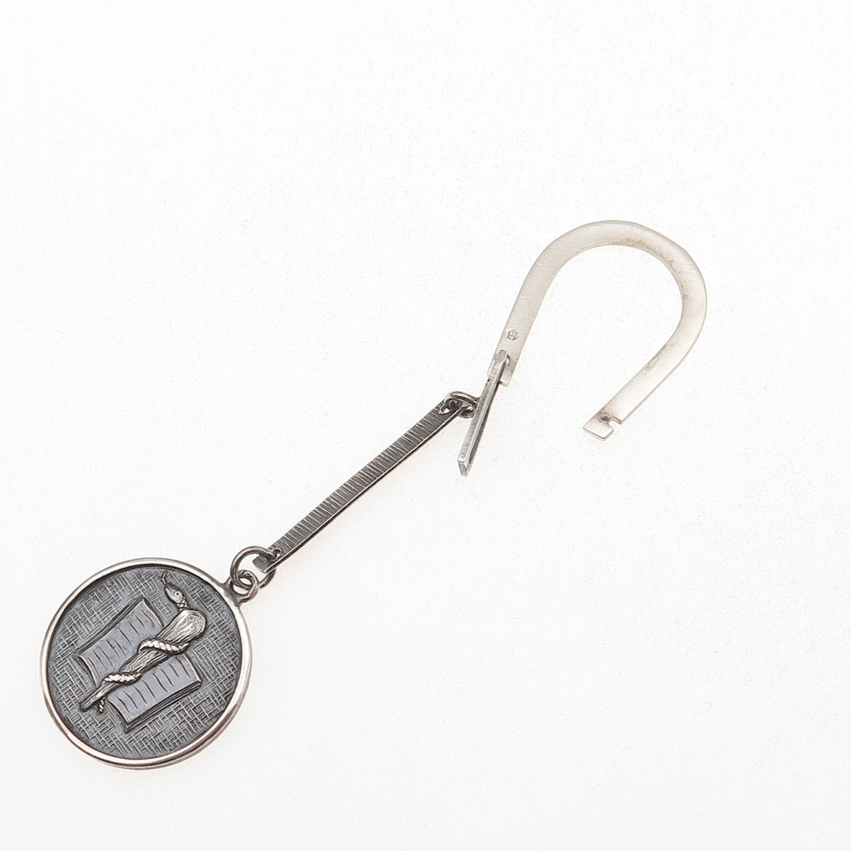 800 Silver Antique Art Deco Rod of Asclepius Symbol Oxidized Key Fob Holder
