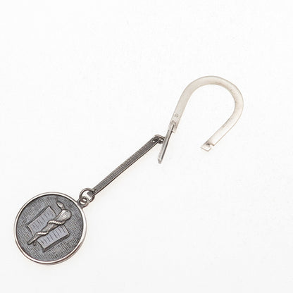800 Silver Antique Art Deco Rod of Asclepius Symbol Oxidized Key Fob Holder