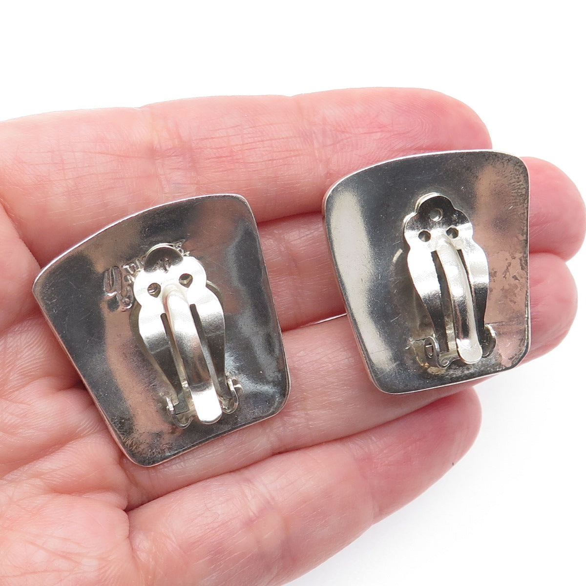 925 Sterling Silver 2-Tone Vintage Mexico Door Knocker Clip On Earrings