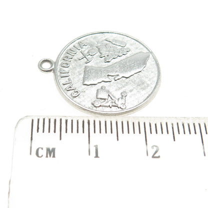WELLS 925 Sterling Silver Vintage California State Map Round Charm Pendant