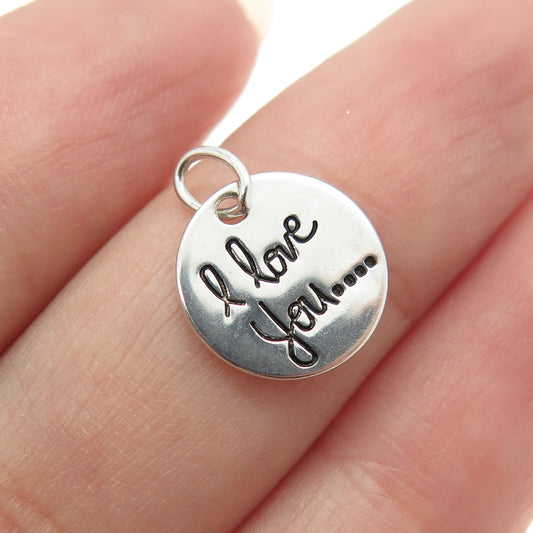 925 Sterling Silver Vintage "I Love You" Minimalist Charm Pendant