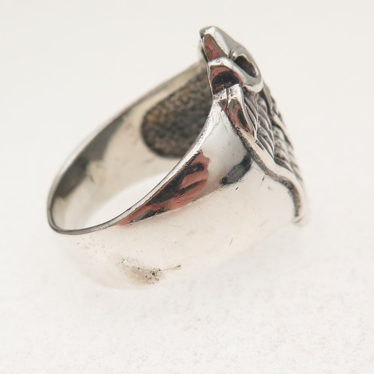 925 Sterling Silver Vintage Cross & Angel Wings Oxidized Ring Size 12.25