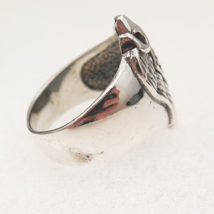 925 Sterling Silver Vintage Cross & Angel Wings Oxidized Ring Size 12.25