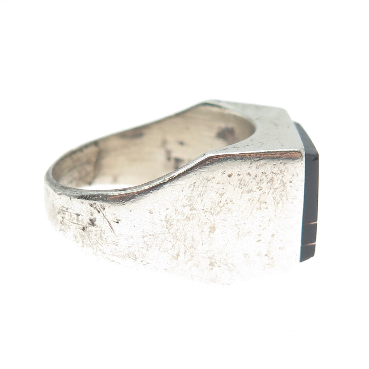 CECILIA TONO 925 Sterling Silver Vintage Mexico Real Black Onyx Ring Size 8.75