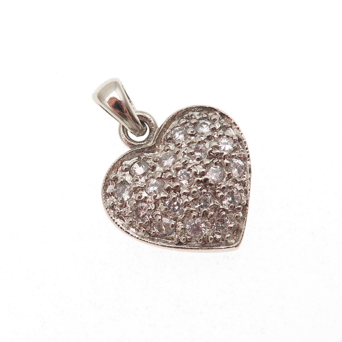 925 Sterling Silver Round-Cut C Z Sparkle Heart Charm Pendant