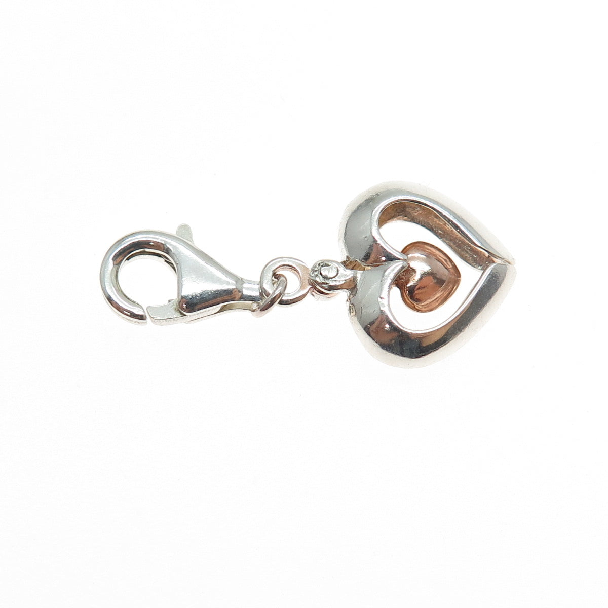 925 Sterling Silver 2-Tone Vintage Transformer Heart Lobster Lock Charm Pendant