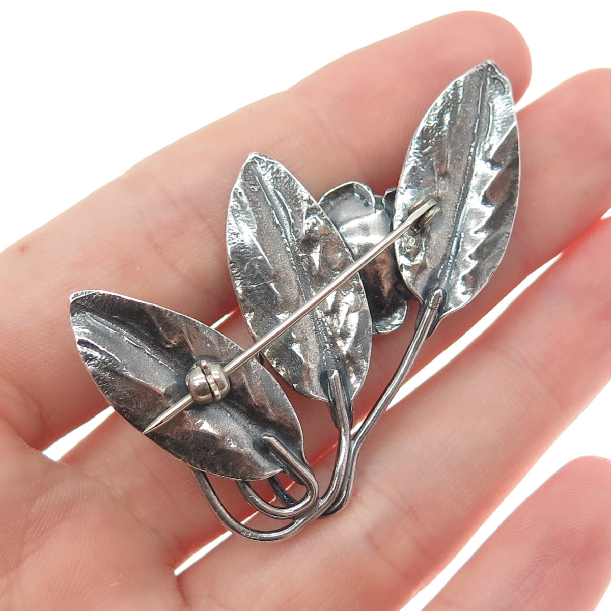925 Sterling Silver Vintage Rose Flower Oxidized Pin Brooch