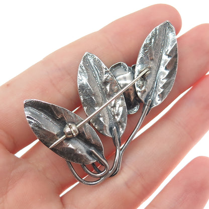 925 Sterling Silver Vintage Rose Flower Oxidized Pin Brooch