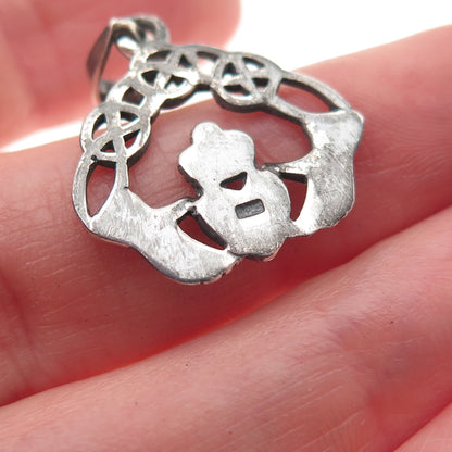 925 Sterling Silver Vintage Irish Claddagh Oxidized Charm Pendant