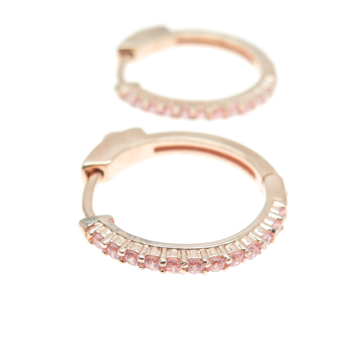 925 Sterling Silver Rose Gold Plated Round-Cut Shaped C Z Huggie Earrings