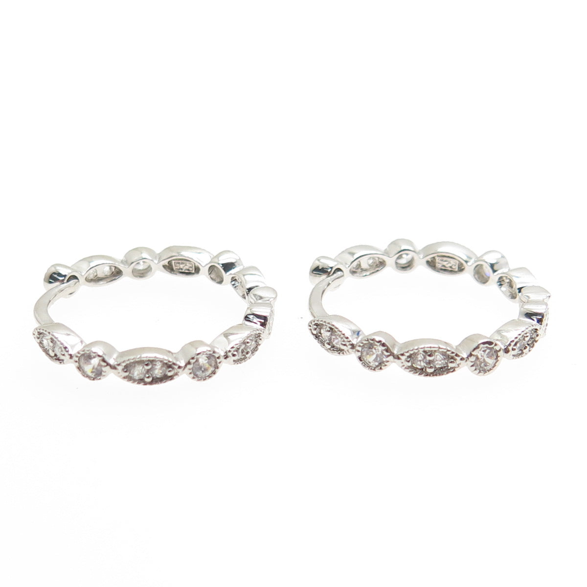 925 Sterling Silver Round-Cut C Z All Around Hoop Earrings