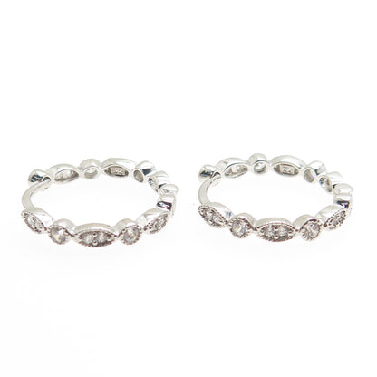 925 Sterling Silver Round-Cut C Z All Around Hoop Earrings