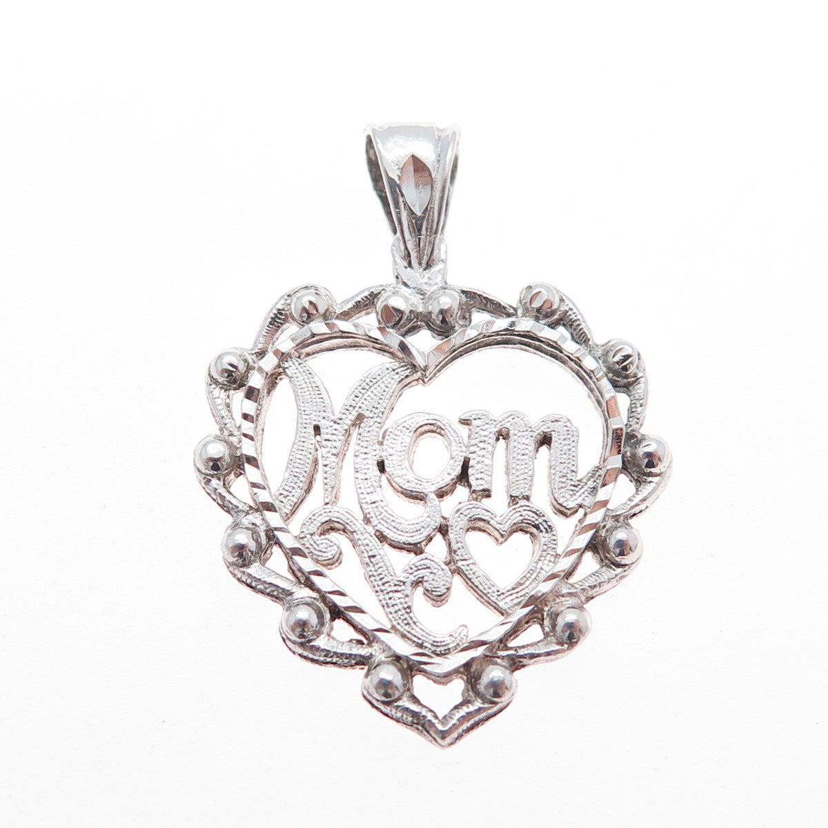 925 Sterling Silver Vintage Mom Heart Charm Pendant
