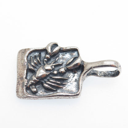 925 Sterling Silver Vintage Poland Cancer Zodiac Minimalist Oxidized Pendant