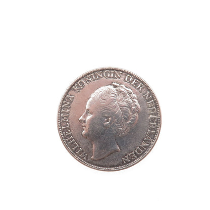 720 Silver Antique 1944 Netherlands 1 Gulden - Wilhelmina Coin Pin Brooch