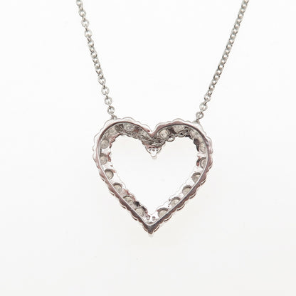 925 Sterling Silver Real Round-Cut Diamond Heart Cable Chain Necklace 18"
