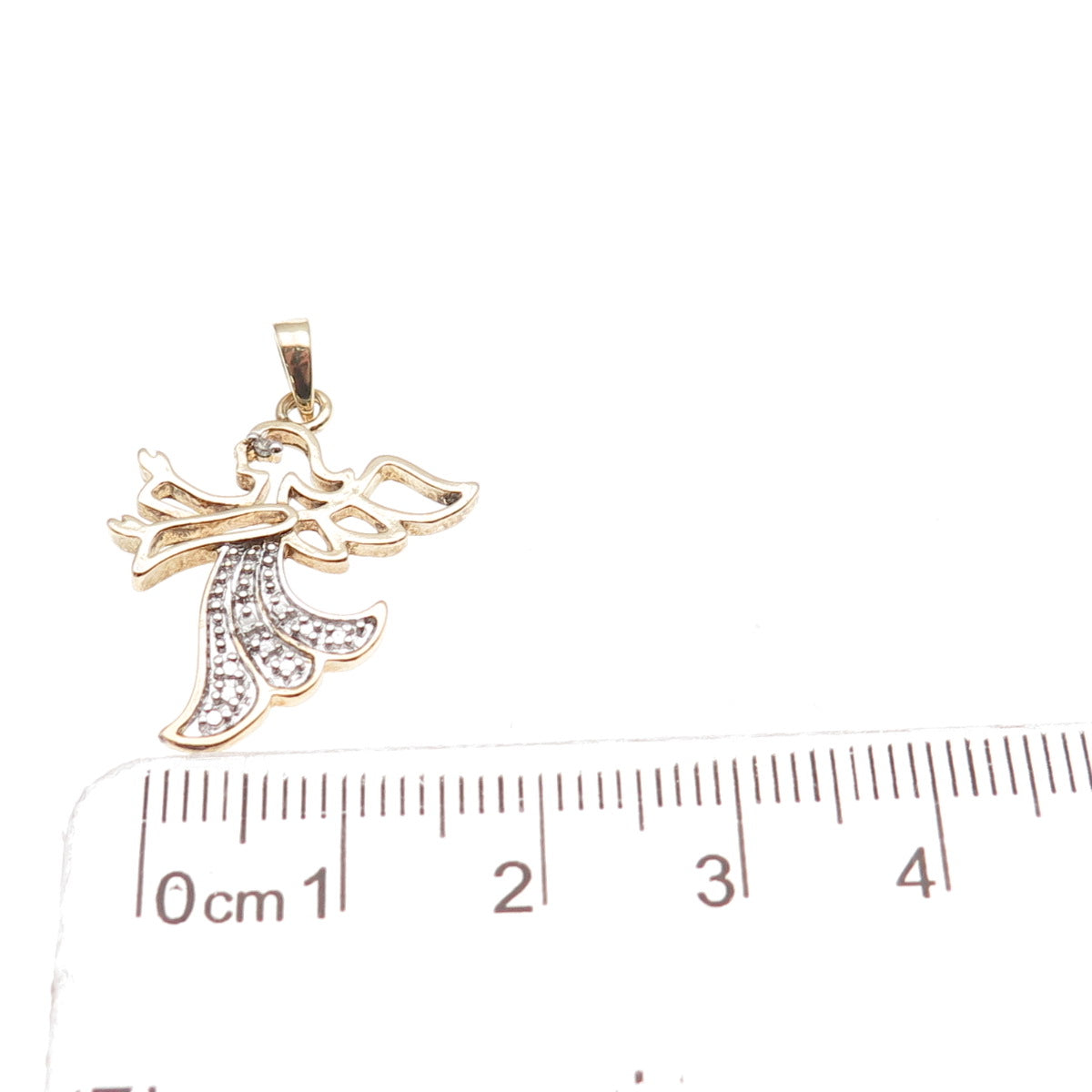 Ross Simons 925 Sterling Silver 2-Tone Real Diamond Accent Angel Charm Pendant