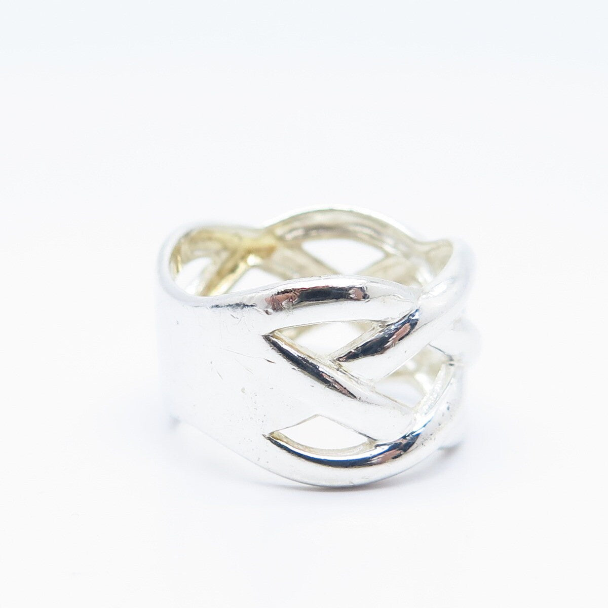 925 Sterling Silver Vintage Wicker Wide Ring Size 8.25