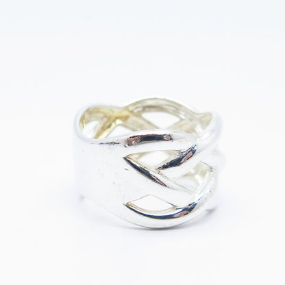 925 Sterling Silver Vintage Wicker Wide Ring Size 8.25