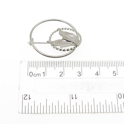 ROMA 925 Sterling Silver Vintage Floral Leaf Oxidized Pin Brooch