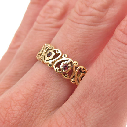 Franklin Mint Sterling Silver Gold Plated Vintage Real Garnet Heart Ring Size 10