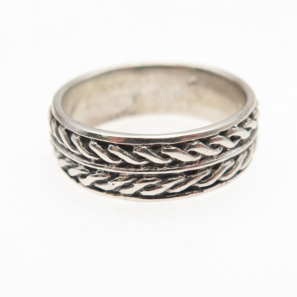 925 Sterling Silver Vintage Celtic Woven Oxidized Band Ring Size 7.75