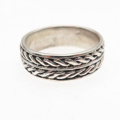 925 Sterling Silver Vintage Celtic Woven Oxidized Band Ring Size 7.75