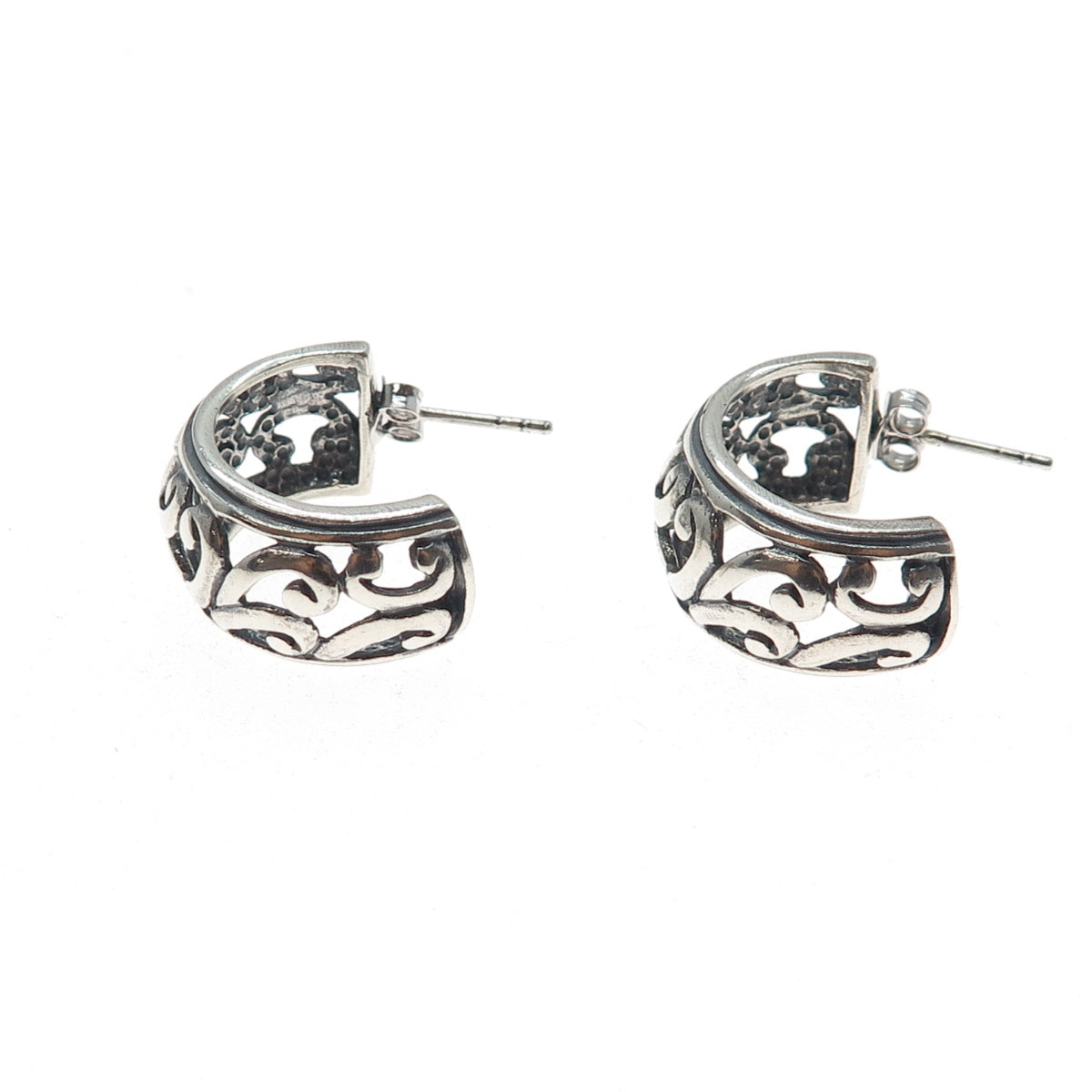 925 Sterling Silver Vintage Swirl Oxidized Hoop Earrings