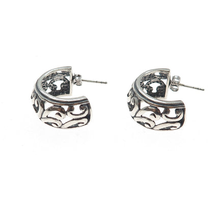 925 Sterling Silver Vintage Swirl Oxidized Hoop Earrings