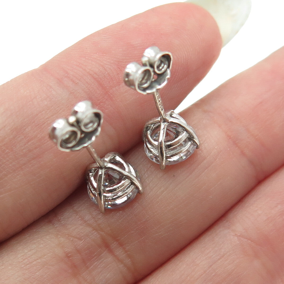 925 Sterling Silver Round-Cut C Z Stud Earrings