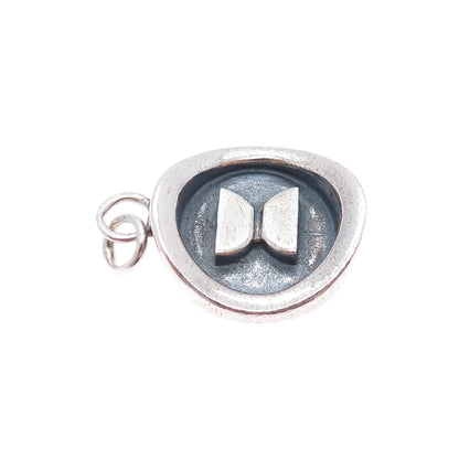 925 Sterling Silver Vintage Modernist Hourglass Oxidized Charm Pendant