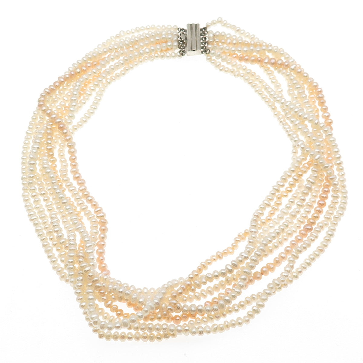 925 Sterling Silver Vintage Real Baroque Pearl 8-Strand Beaded Necklace 18"