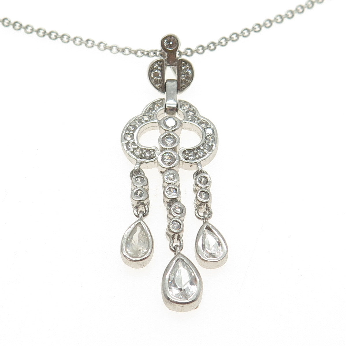 925 Sterling Silver Pave C Z Rolo Chain Necklace 16"