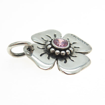 PANDORA 925 Sterling Silver Purple C Z Flower Blossom Charm Pendant