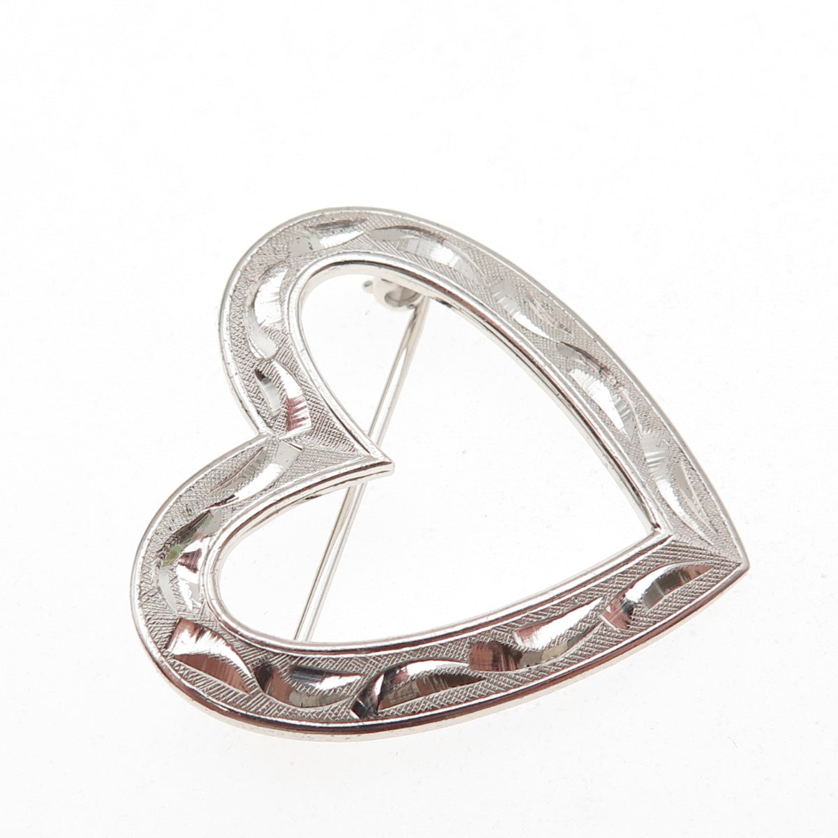925 Sterling Silver Antique Art Deco Engraved Heart Pin Brooch