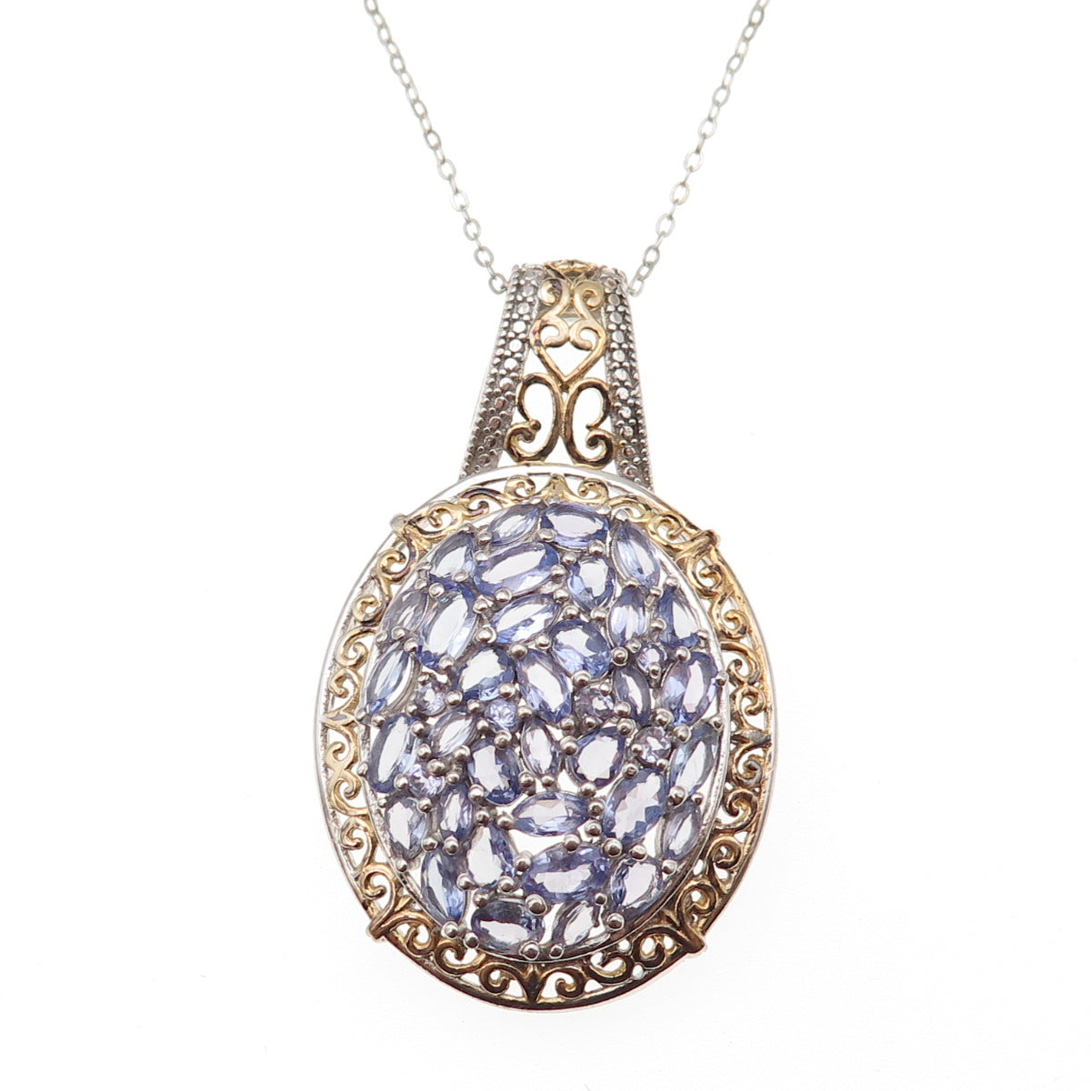Chuck Clemency 925 Sterling Silver 2-Tone Real Tanzanite Chain Necklace 20"