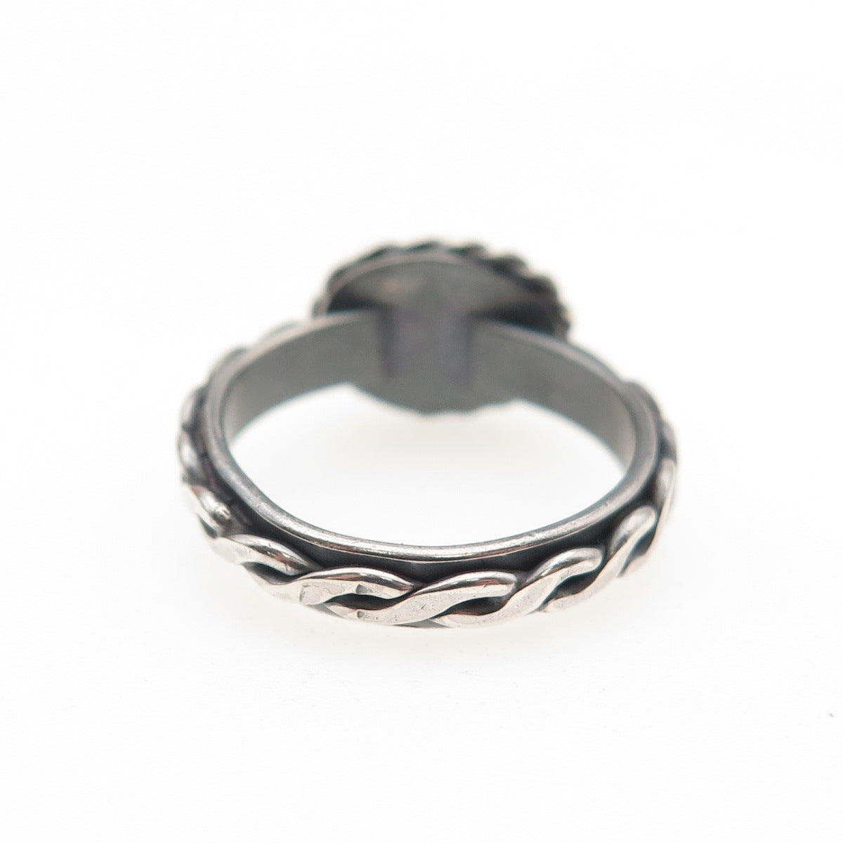 925 Sterling Silver Vintage Real Tiger Eye Woven Oxidized Ring Size 5.25